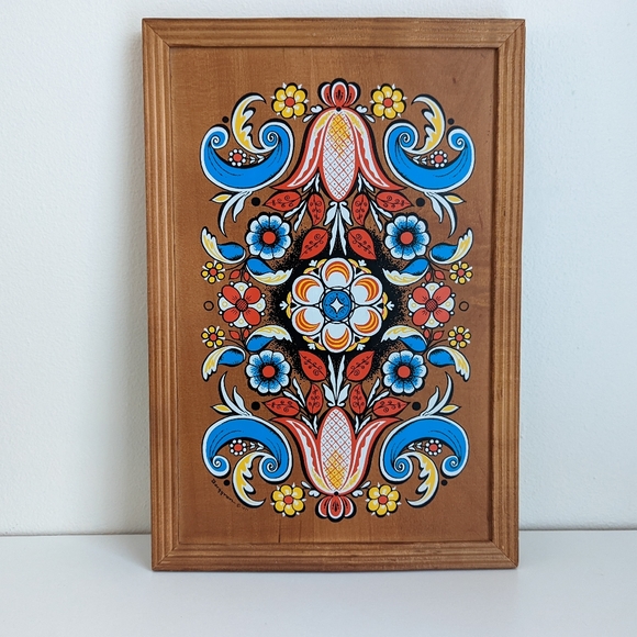 1971 Berggren Swedish Folk Art Painted Wooden Tray - Picture 8 of 8